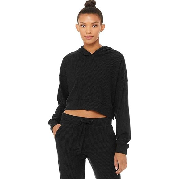 ALO Yoga Tops - Alo Yoga Womens L Blue Ribbed Knit Muse Cropped Ho
